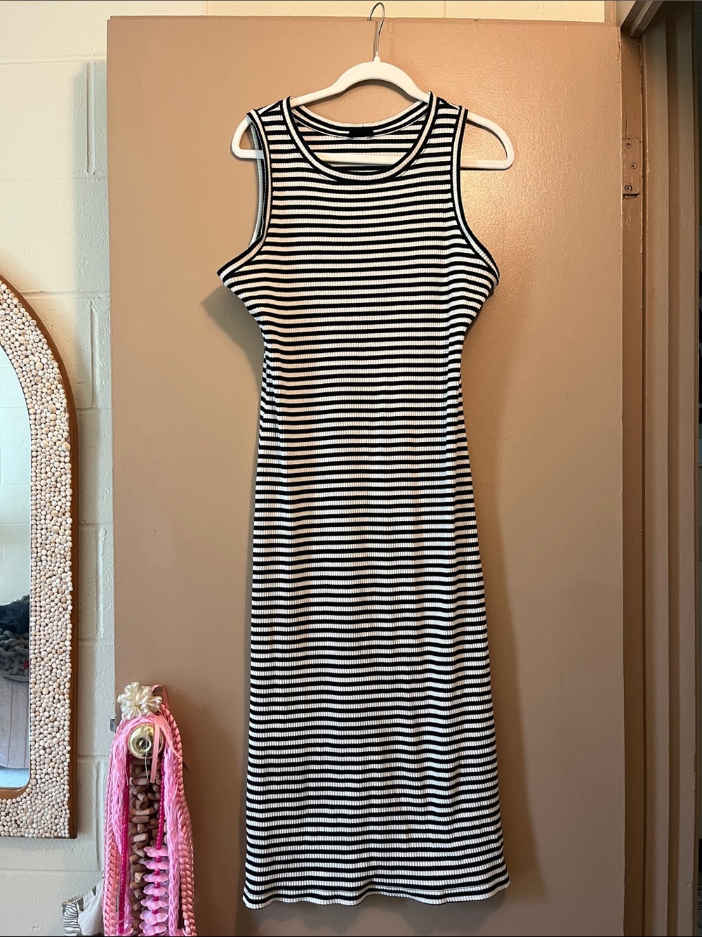 STRIPED MIDI RAILS DRESS